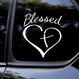 2PC Blessed Cross and Heart Christian Stickers Vinyl Decal 5.12"x5.91" Styling Decoration for Car Accessories Laptop Wall Tool Box Motorcycle Bumper|#AZ304