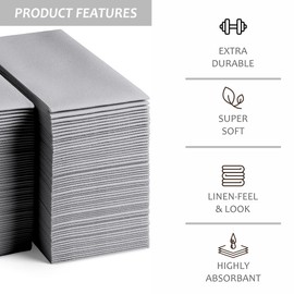 50-Pack Disposable Linen-Feel Grey Napkins, 12" x 17" Cloth-Like Paper Dinner Napkins For Wedding, Bathroom, Party Or Event