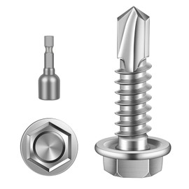 MewuDecor #12 x 1 Hex Washer Head Self Drilling Sheet Metal Screws with Drill Point, Stainless Steel 410, 100 PCS