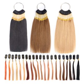 RemeeHi Muestras de Cabello 100% Humano con Anillos, Ideales para Probar El Color. Hebillas Doradas. Cabello Liso para Peluquería. 30 Mechones Por Juego. Castaño Oscuro 4°.