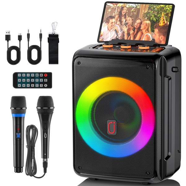 HWWR Karaoke Machine with 2 Microphones, Portable Bluetooth 5.3 Karaoke