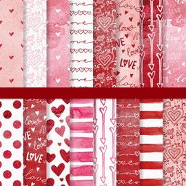 JarThenaAMCS 32 Sheets Valentine's Day Pattern Paper Watercolor Pink Love Heart Scrapbook Specialty Paper Double Sided Decorative Art Paper for DIY Crafts, 6 x 6 Inch