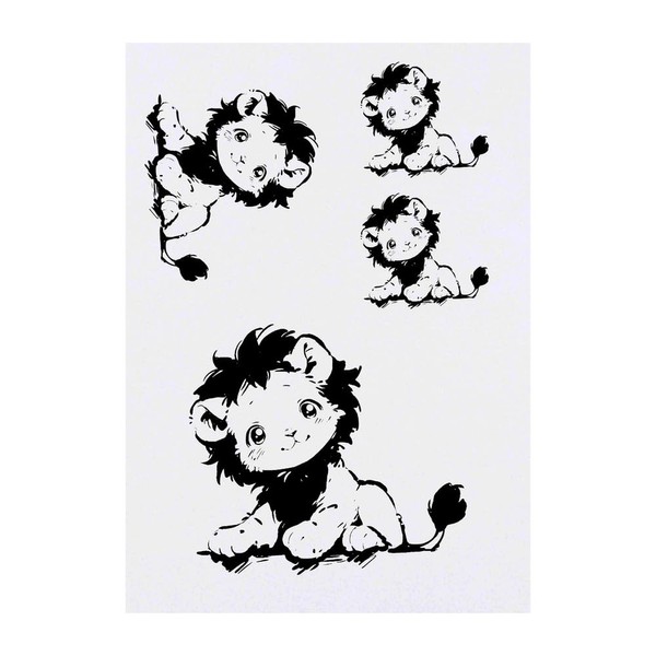 4 x 'Cute Sketchy Lion ' Temporary Tattoos - Water