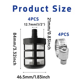 bociloy 4PCS Household Hose Filters, Stainless Steel Mesh Filters with 1/2" Barb Fitting, Heavy Duty Garden Hose Inlet Strainer for Water Pumps, Sprayers, Pressure Washers & Industrial Applications