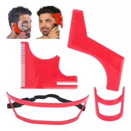 Veraly 4pzs Plantilla Para Barba Bigote Peine Herramienta Moldear Color Rojo
