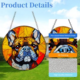 Cute French Bulldog Stained Glass Suncatcher Window Hangings Colored Handmade Glass Suncatcher Crafts Kits for Indoor Garden Christmas Decoration 20x20cm(14)