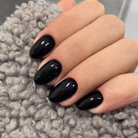 Black False Nails Short, SXVME Simple Acrylic Press on Nails Short Oval, Black Fake Nails Short, Natural Glue on Nails Short Almond, Solid Gel Full Cover Stick On Nails For Women Daily Wear