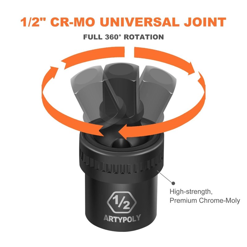 ARTIPOLY 20 Pieces 1/2" Drive Metric Deep Impact Socket Set,10mm-24mm
