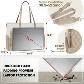 RAINSMORE Laptop Bag For Women 15.6 Inch Work Teacher Tote Bag Waterproof Nurse Bag Large Handbag Shoulder Travel Computer Messenger Bag Briefcase,Almond With Beige