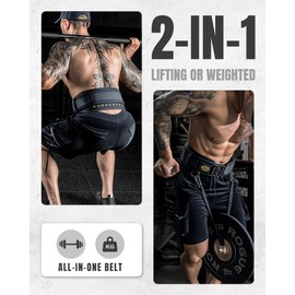 MANUEKLEAR 2-in-1 Weightlifting Belt & Dip Belt with 36.7 IN Rope, Double-Layer Weight Lifting Belts for Men, Powerlifting Gym Weighted Belt for Pull Up Squat