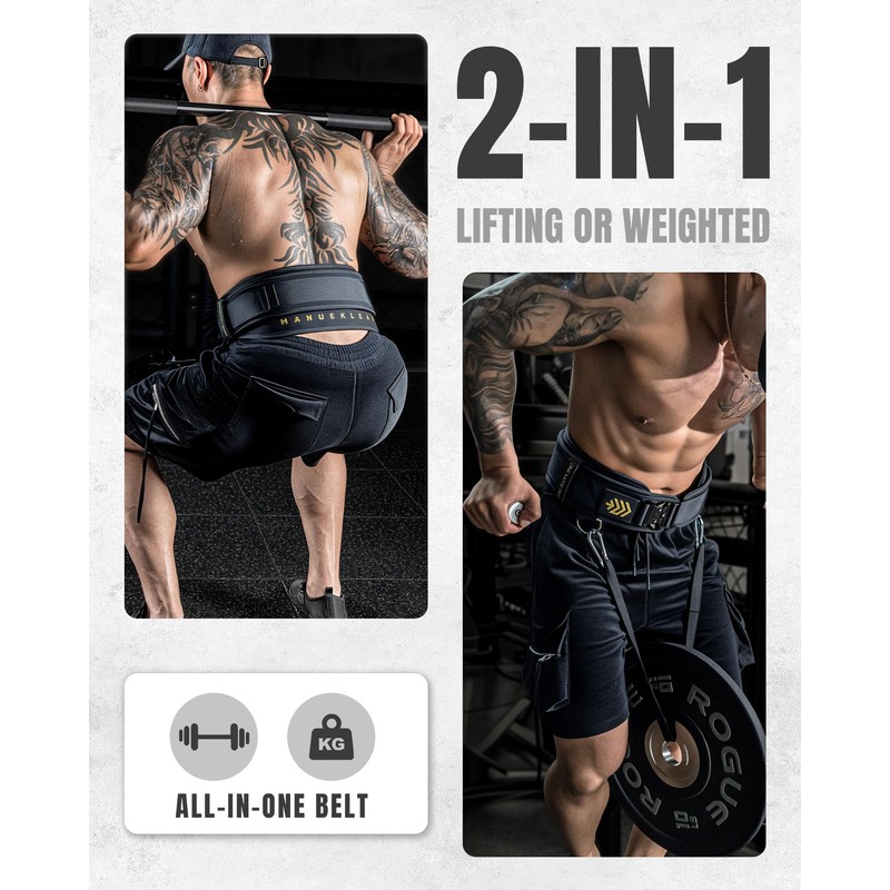 MANUEKLEAR 2-in-1 Weightlifting Belt & Dip Belt with 36.7 IN