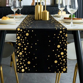 Table Runner Black and Gold 30 x 220 cm Polyester Table Decoration Table Runner with Golden Dots Table Decoration for Wedding Birthday Party Holiday Christmas