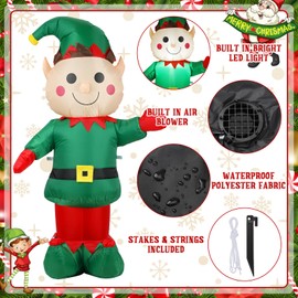 Lemosae 3 Pack 5 ft Christmas Inflatable Santa Claus Gingerbread Man Elf Decor Lighted Blow up Christmas Yard Decoration with Built in LED Lights for Outdoor Yard and Patio Lawn Decorations