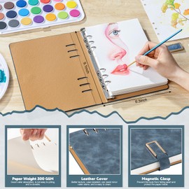 Prudiut 30 Sheets Watercolor Sketchbook, 140 lb/300 GSM Watercolor Journal Cold Press Watercolor Paper Watercolor Notebook for Painting, Drawing, Mixed Media(9.1x6.3 in)