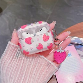 MINSCOSE Compatible with AirPods Pro/Pro2 Clear Case,Cute Strawberry Flower Pretty Aesthetic Design with Keychain,Soft TPU Protective Shockproof Case for Women Girl for Airpods Pro/Pro2-Red