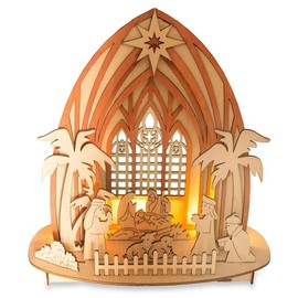 Wooden Nativity Scene Set with LED Lights 11 Inches