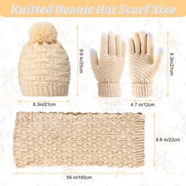 JenPen 4 Pcs Winter Hat Scarf and Gloves Set for Women Include Ear Cover Cold Weather Scarf Hat Knit Beanie Gloves(Khaki)