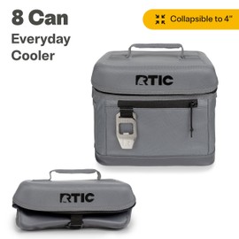 RTIC 8 Can Everyday Cooler, Soft Sided Portable Insulated Cooling for Lunch, Beach, Drink, Beverage, Travel, Camping, Picnic, for Men and Women, Smoke
