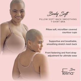 Felina Body Soft Back Smoothing T-Shirt Bra - Ultra Soft T-Shirt Bras for Women, Smoothing Bra for Your Back (Rose Tan, 38DDD)