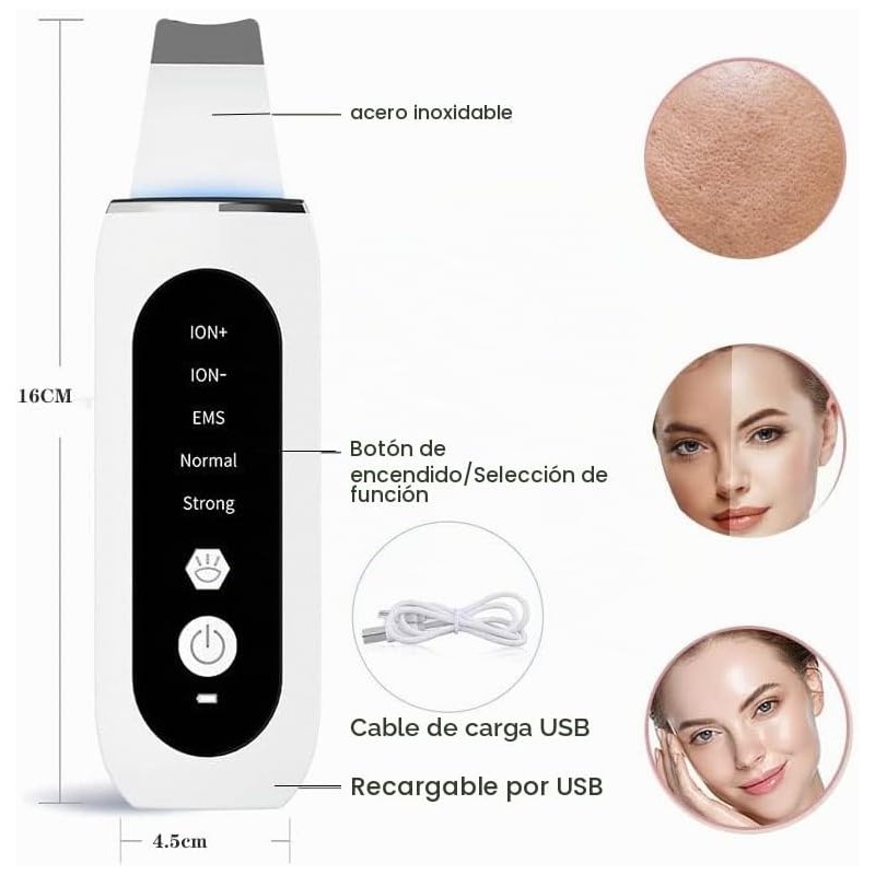 Depurador de Piel Facial, Limpiador Facial Ultrasónico, con 5 Modos