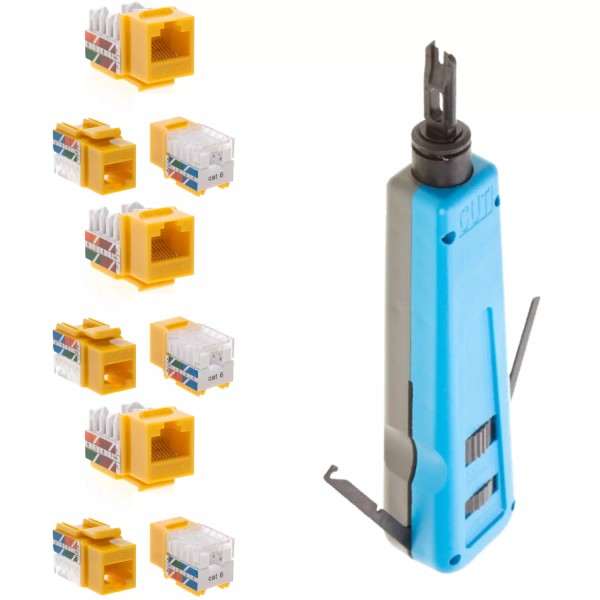 Unbranded Punch Down Tool with 20 x Cat6 RJ45 Keystone