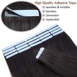 Tape-In Real Hair Extensions for Full Head, Remy Straight Human Hair, 40 Wefts, 22 Inches / 55 cm, 100 g, #1B Natural Black