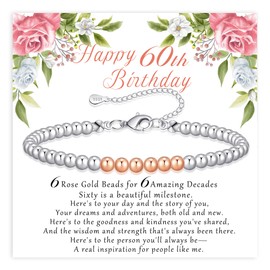 BMMYE 60th Birthday Gifts for Women, 925 Sterling Silver Bracelet for Women with Cards Adjustable 4mm Silver Bead Bracelets Birthday Gifts for women Jewellery for Mum Grandma