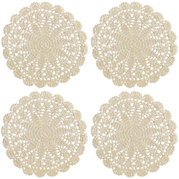 PHANTOMON Crochet Doilies Handmade Round Cotton Lace Table Placemats Knitted