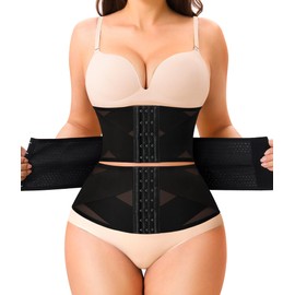 LODAY Waist Trainer for Women Corset Shapewear Tummy Control Body Shaper Cross Mesh Segmented Waist Cincher Postpartum Girdle(Black Segmented Band,XX-Large)