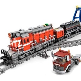 General Jim's Toys City Series Power Red Diesel Cargo Train Building Blocks Set Bricks