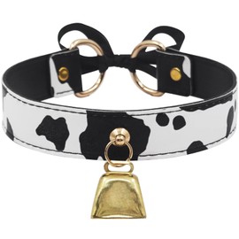 YHWQYR Cow Print Choker Necklace for Women Adjustable Bell Collar with Cowbell Charm Animal Print Jewelry Gifts (Gold)