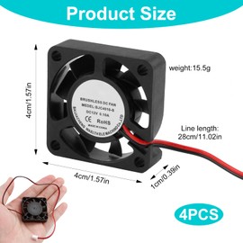 4 x Fan 12 V 0.08 A DC Quiet 40 mm x 40 mm x 10 mm Quiet with 28 cm Cable, 4010 Mini Fan for 3D Printers, Small Household Appliances, Repair and Quiet 12 Volt Fan for Cooling