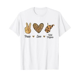 Peace Love West Virginia Leopard Flag Map Souvenirs Men Kids T-Shirt