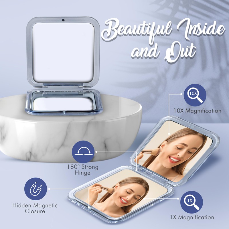 MIRRORVANA 10X Magnifying Makeup Mirror for Travel - Mini, 10X/1X