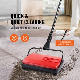 Happybuy Red Manual Carpet Sweeper - 300ml Dustbin, 6.7" Cleaning Width for Pet Hair & Dust on Carpets & Hard Floors, No Power Needed