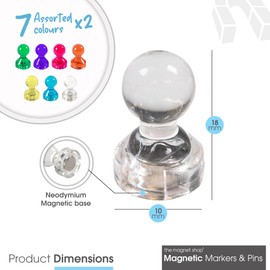 TMS Small Strong Fridge Magnets, 14 Coloured Magnetic Push Pins for Whiteboards, Office Calendars, Wire Wall Notice Boards, Maps, Memo Boards, Neodymium Skittle (Multi-Coloured, Small (14 Pins))