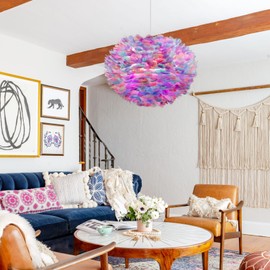 NZV Beautiful Feather Chandeliers 19.7in Colorful Feathers Pendant Light Romantic Dining Room Light Fixture Nordic Modern Hanging Ceiling Lighting for Kitchen Island Bedroom Foyer Hallway