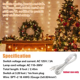 Asjeumt 8FT Lamp Cord with Switch Replacement Lamp Cord Switch Set with Plug Clear 18AWG SPT-2 Wire ON Off Button Switches 2 Polarized Plug 8 Feet DIY Rewiring Repairing Wiring Electrical Light Cords