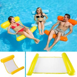 Inflatable Swimming Bed, Sinwind Water Hammock 4-in-1 Lounge Chair Pool Lounge Air Mattress Pool Inflatable Hammock Pool Inflatable Hammock for Adults and Children (Yellow)