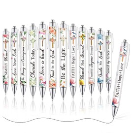 Maritown 12 Pieces Christian Pens for Women Bible Verse Ballpoint Pens Inspirational Quotes Flower Pens Funny Office Pen Christian Gift Retractable Ink Pens for Writing (Bible, Simple Flower)