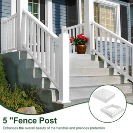5 x 5 Post Cap & Base Set, Vinyl Fence PostTop Cover with Post Skirt, UV-Resistant Deck PostCaps Sleeve Kit for DIYers Contractors Home Garden Patio Porch Outdoor Use (Basic Style)