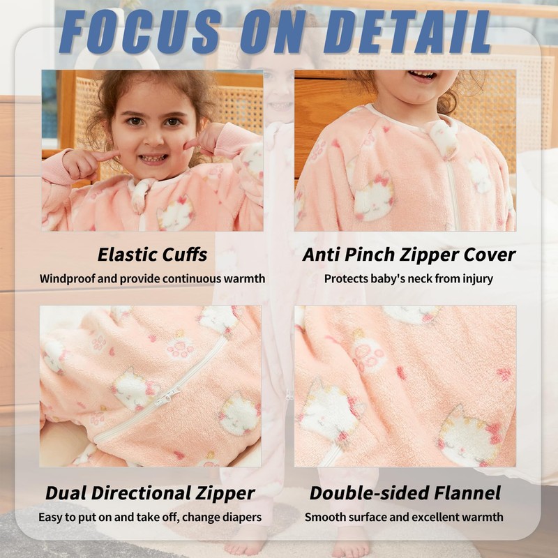 Sleeping Bag with Feet, Baby Pyjamas, Warm Flannel Winter Sleeping