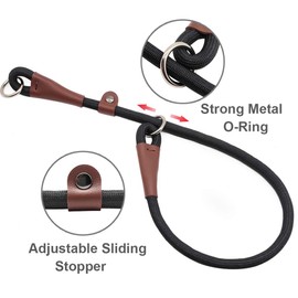 MayPaw Slip Collar Nylon Rope Adjustable Collar for Dog Training- No Pull Round Martingale Dog Collars for Small Medium Large Dogs(24" x 1/2", Black)