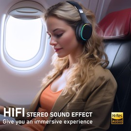 OOYY Foldable Over-Ear Headphones with Hidden Mic for Cell Phone, Wireless Bluetooth Headphones with RGB LED Lighting (Black)