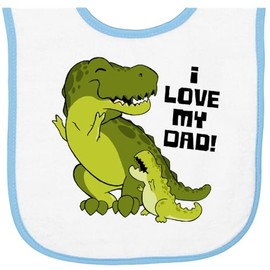 inktastic I Love My Dad with Baby and Daddy Tyranasaurus Rex Baby Terry Cloth Bib White and Light Blue 3af84