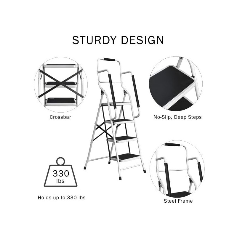 4 Step Ladder Folding Step Stool Ladder for Adults with
