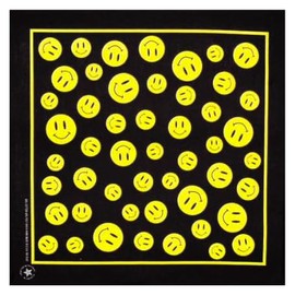 Hav-A-Hank Smiley Face Black Bandanna, Made in USA, 22x22