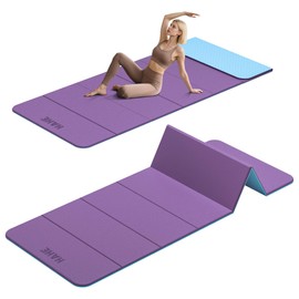 HAHE 7-Fold Design Extra Thick Yoga Mat 72"L x 24"W x 0.47",TPE Fitness Exercise Mats, Non-Slip Foldable Yoga Mat, High Density, Portable for Men & Women, Yoga, Pilates, Home Gym (Purple & Sky Blue)