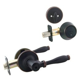 Designers Impressions Villa Design Oil Rubbed Bronze Entry Lever with Matching Single Cylinder Deadbolt Combo Pack Keyed Alike (We Key Lock Orders Alike for Free)