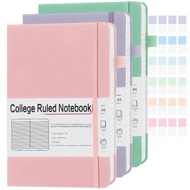 CRONELYSIA A5 Lined Journal Notebooks for Work, 192 Pages, Medium 5.7 x 8.3inch, College Ruled, Vegan Leather Hardcover Journals for Women Men,3 Pack,Pink-Purple-Green
